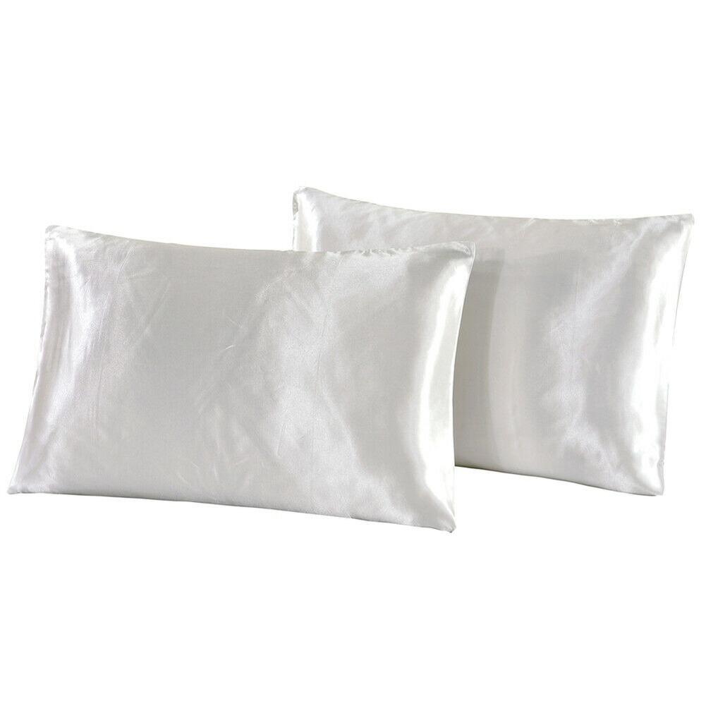 2Pcs Silk Satin Pillow Case Bedding Pillowcase Smooth Home with Envelope Closure Twin/Queen/King Size