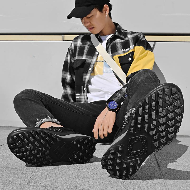 Men Breathable Casual Shoes Outdoor Plus Size Fashion Sneakers Lace-up Split Leather Comfortable Walking Sport Shoes