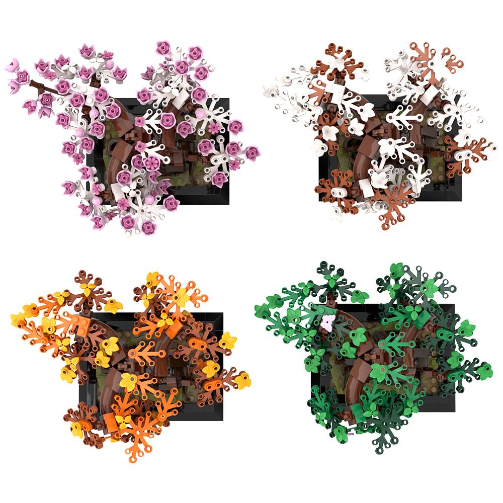 MOC Four Seasons Bonsai Tree Bricks Model Home Decoration Plant Potted Building Block Assembly Toys Kids Girl Decorate Toys Gift