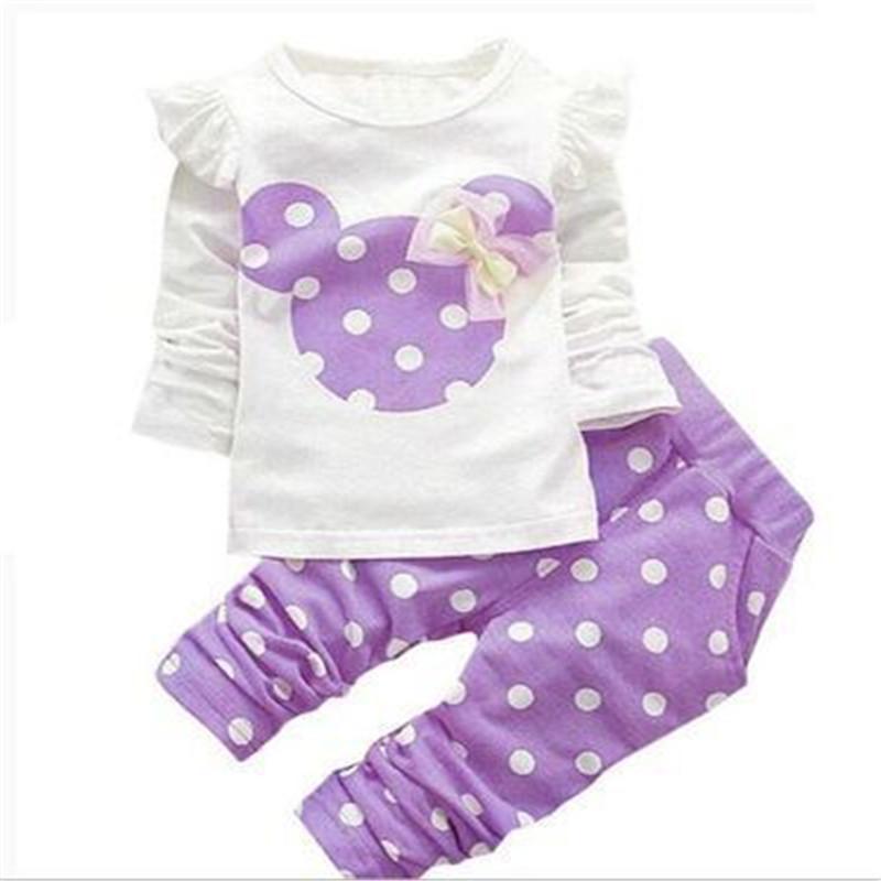 Summer Cotton Girl Clothes Cute Long-sleeved Cartoon Animal Baby Suit Round Neck Clothes + Pants Suit
