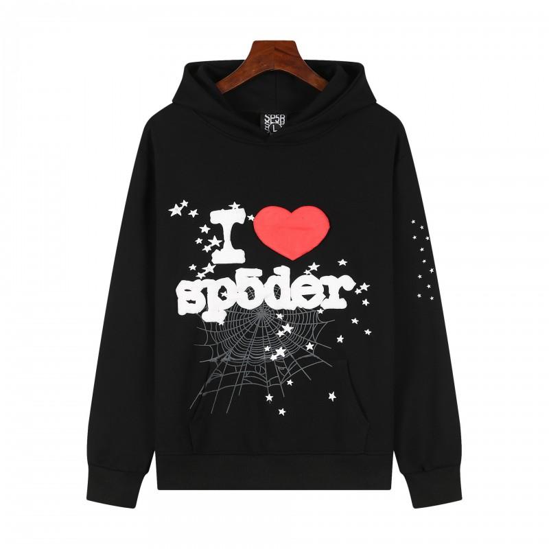 Unisex Hip Hop Oversized Hoodie With 3D Foil Web Print Cotton Heavyweight Sweatshirt Winter
