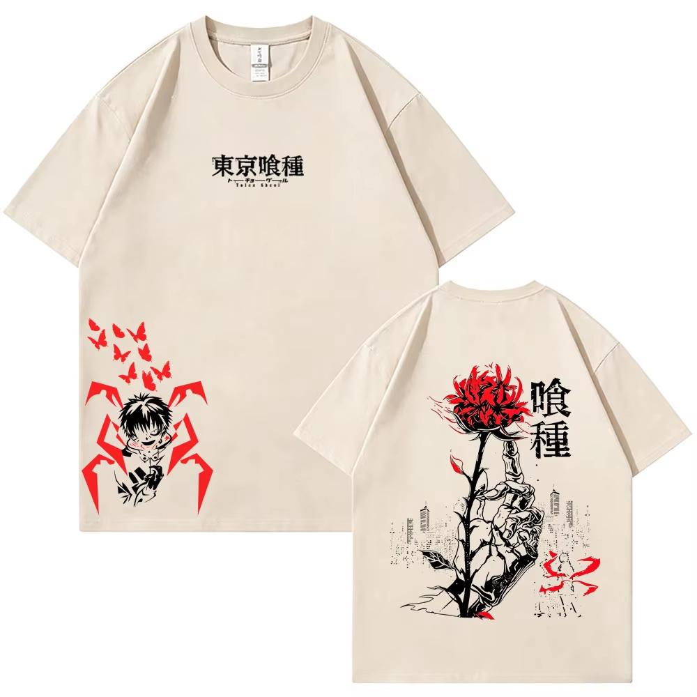 2026 Anime Tokyo Ghoul Spider Lily Graphic T-shirt Men Women Fashion Trendy T-shirt Y2K Harajuku Punk Gothic Round T-shirt