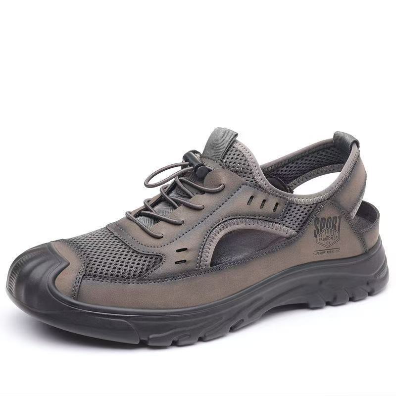 

Летние сандалии Новые мужские туфли Baotou Hollow Wading Shoes с мягкой подошвой, дышащие, мужские сандалии 44 серый
