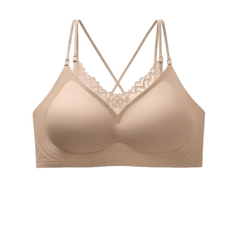 French V-neck Lace Diamond Shoulder Strap Multi-wearing Method Seamless Underwear Women's Small Breasts Gather Invisible Liquid Foundation Bra Cover