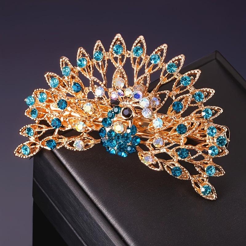 Bunter Eleganter Pfau Haarspange Groß Koreanischer Stil Legierung mit Edelsteinen, Federbelastetes Pferdeschwanz-Accessoire, Schickes & Einfaches Kreisförmiges Design für Stylisten