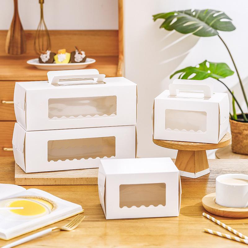 Swiss Roll & Mousse Dessert Packaging Box with Hand-Carry Feature for Whole and Half Rolls