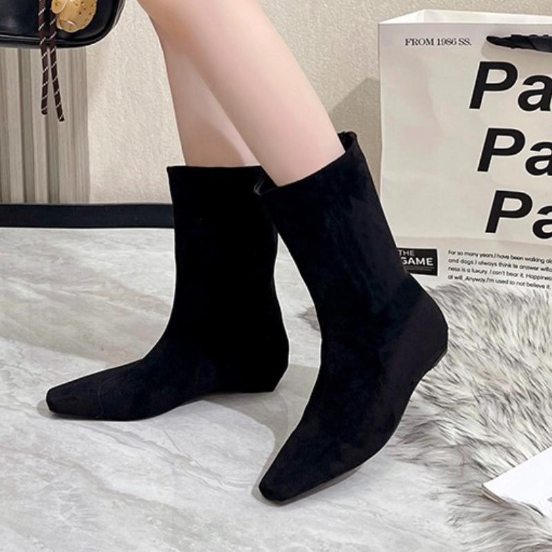 High-end Flats Women's Ankle Boots Square Toe Fashion Suede Shoes Winter New Chelsea Boots Walking Trend Dress Cozy Ladies Boots