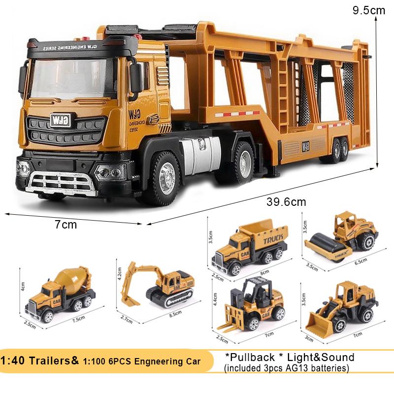 

1:40 Double-decker Transport Vehicle Boys Diecast City Carrier Car Light Sound Truck Construction Collection Toys For Children жовтий