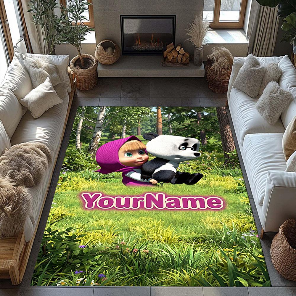 Masha Bear Customize Text Floor Mat Perfect for Outdoor Game Room Entryway Study room Anti-slip Rug Office home decor Spiritual Gift