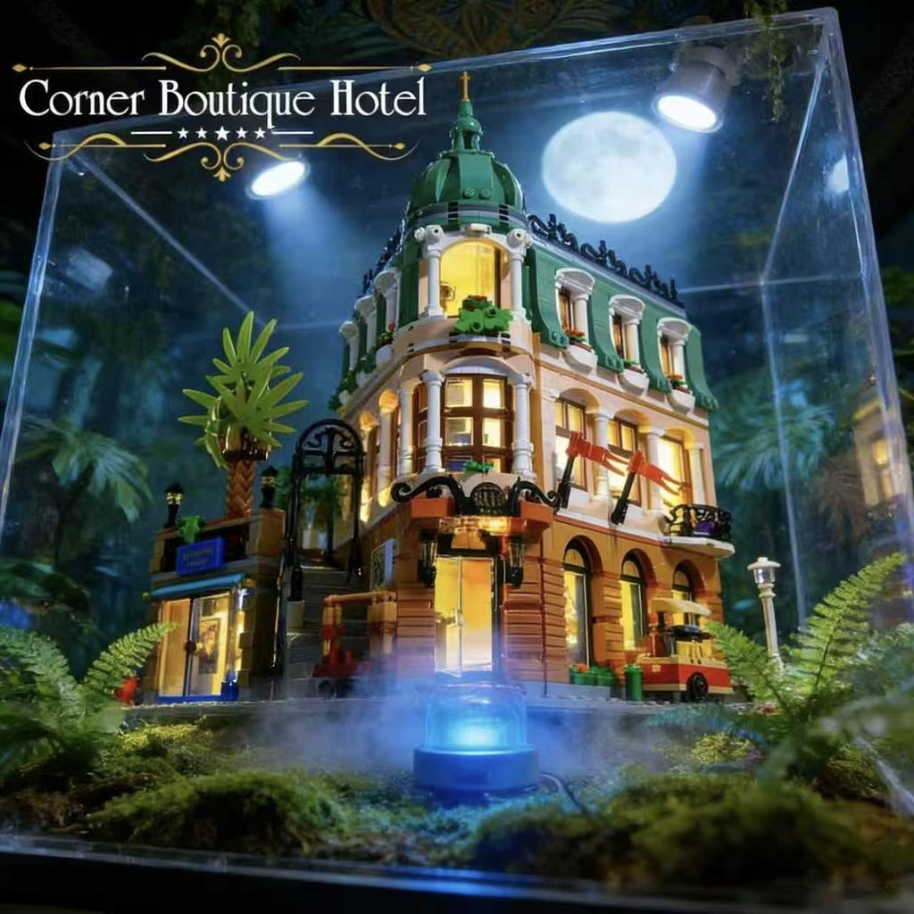 1365 Teile Charmantes Eck-Boutique-Hotel Baustein-Set ein Perfektes Geschenk für Heimdekorations-Enthusiasten und Baustein-Enthusiasten