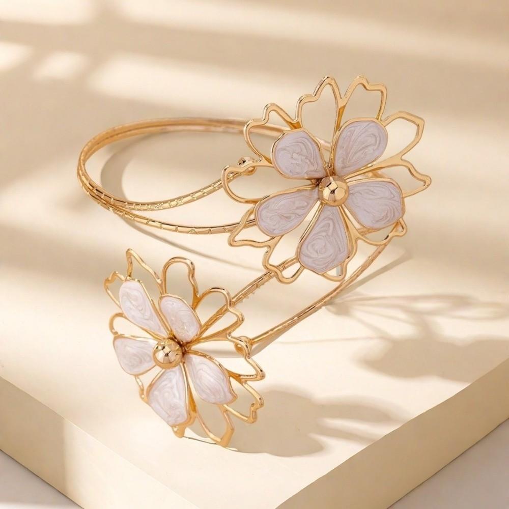 Enamel Glaze Open Arm Bangle Adjustable Armband Elegant Flower Bracelet  Arm Accessories