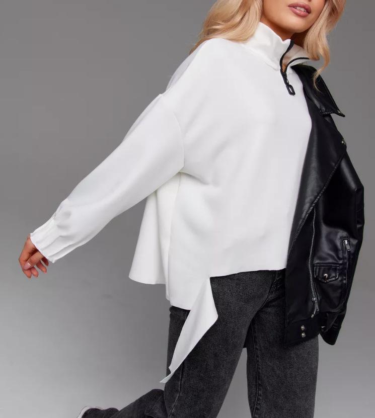 Autumn 2025 Women's European & American Solid Color Zipper Loose Sweatshirt