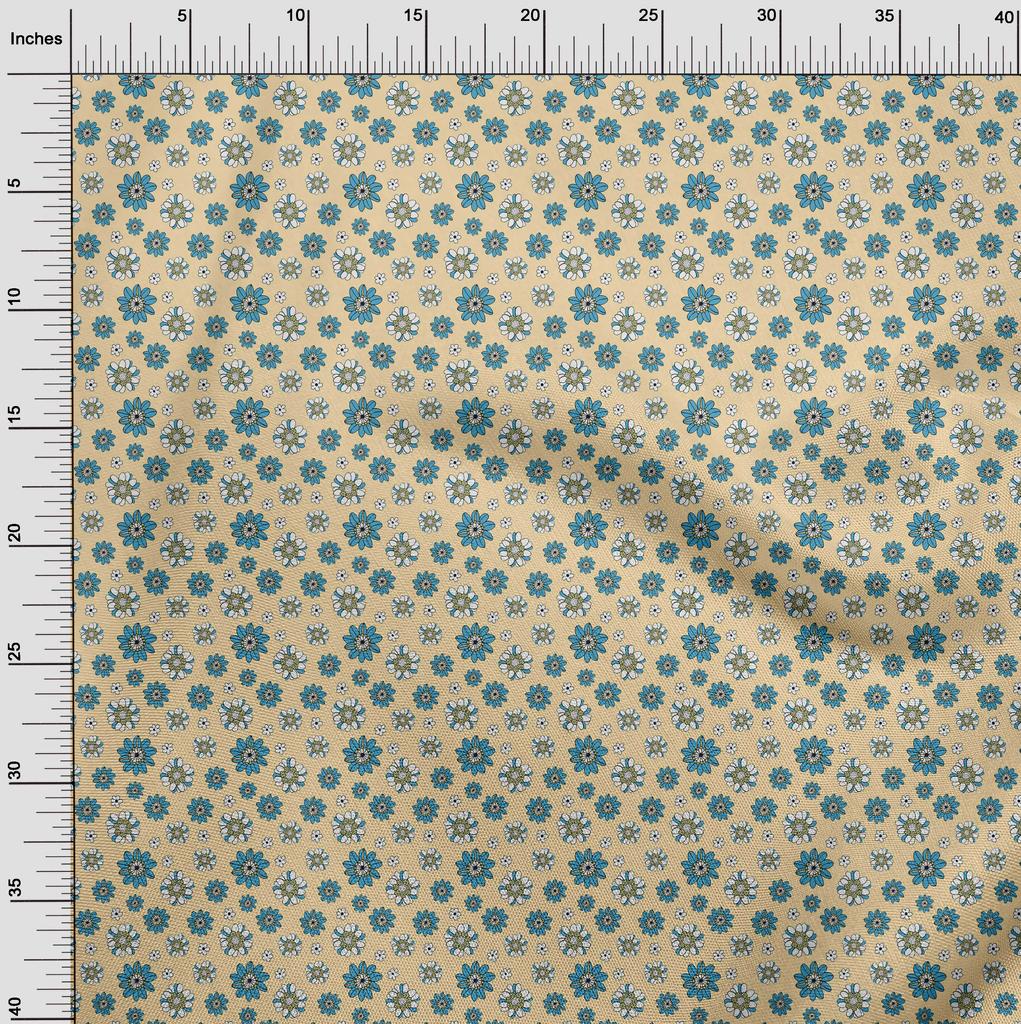 oneOone Cotton Poplin Light Beige Fabric Floral Retro Sewing Material Print Fabric By The Yard 42 Inch