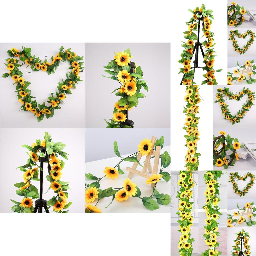 25 Meter Artificial Sunflower Garland With Vibrant Yellow And Orange Blooming Flowers For Elegant Home Decor
