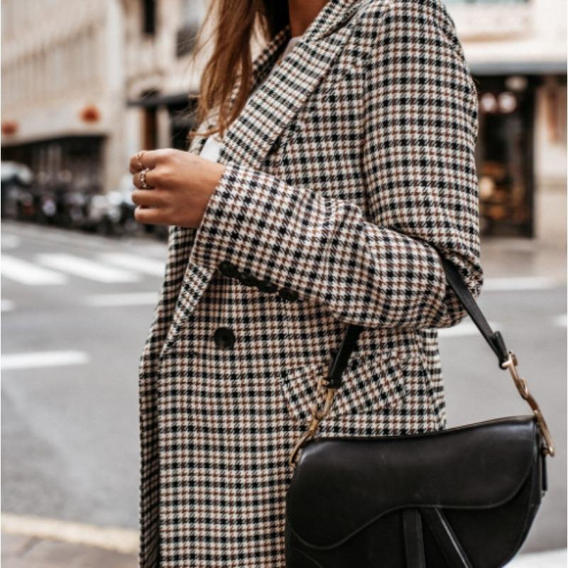 Women S Plaid Long Sleeve Blazer Slim Fit Streetwear Jacket