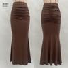 European and American High-Waisted Elastic Pleated Fishtail Midi Skirt for Autumn and Winter