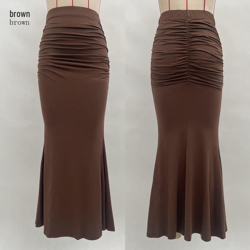 European and American High-Waisted Elastic Pleated Fishtail Midi Skirt for Autumn and Winter
