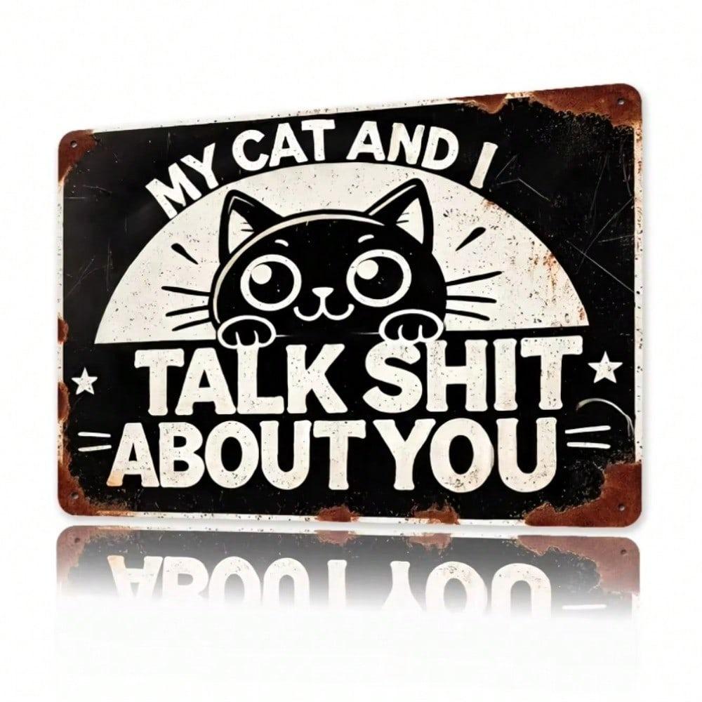 Metal Wall Art Sign Funny Vintage Home Decor Cat Theme Wall Hanging for Living Room Cafe Bar