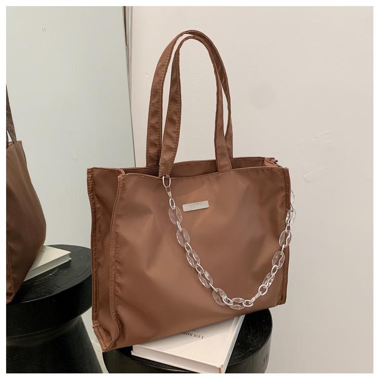 

Nylon Large Capacity Women Handbags Acrylic Chain Designer Female Shoulder Bags Lady Shopper Bag Casual Big Totes Bolsa Brown