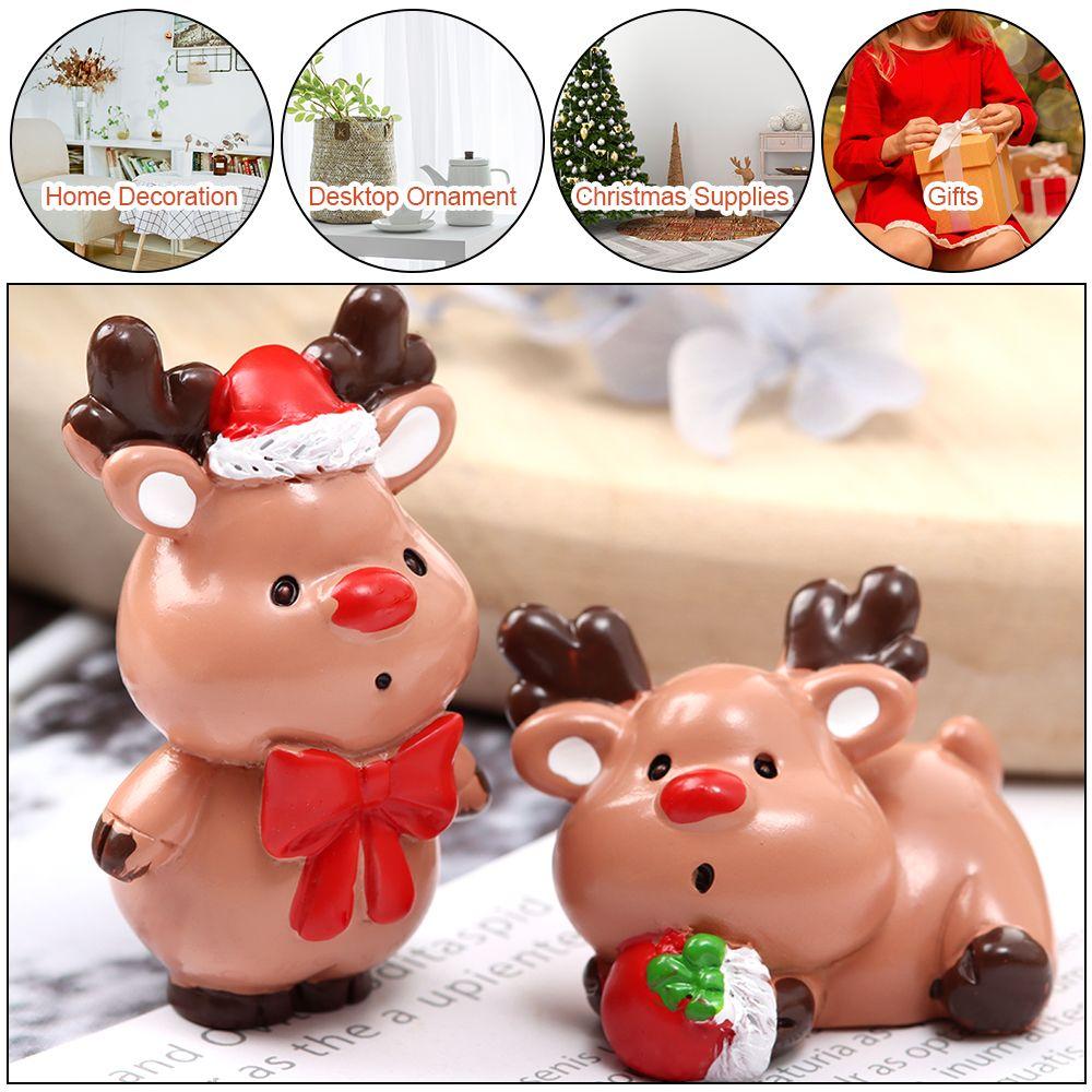 Mini Deer Figurines Resin Elk Toys Cake Topper Miniature Snow Scene Micro Landscape Home Decoration Christmas Supplies Craft