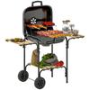 Holzkohlegrill aus Stahl Grillwagen mit abschließbarem Deckel Grillrost Räder Griff Holzablage 98 x 54 x 91 cm Schwarz