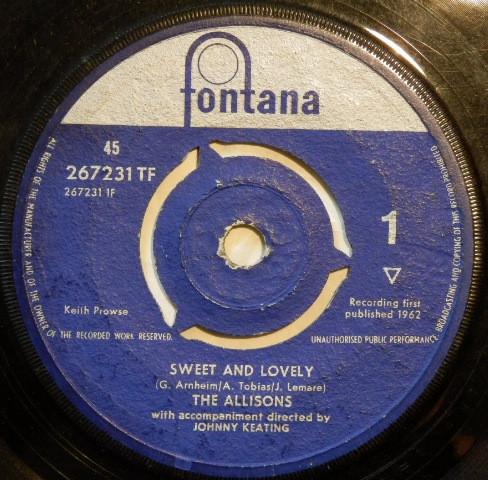 

7inch Record ALLISONS Sweet And Lovely 237231TF Fontana 1962 UK Pop Used