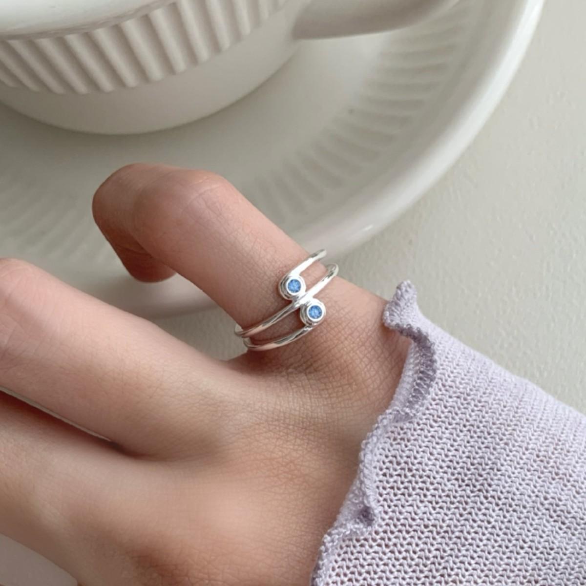 

PANJBJ 925 Sterling Silver Blue Zircon Rings for Women Three Layer Hollow Out Design Trend Fashion Jewelry Gift Dropshipping