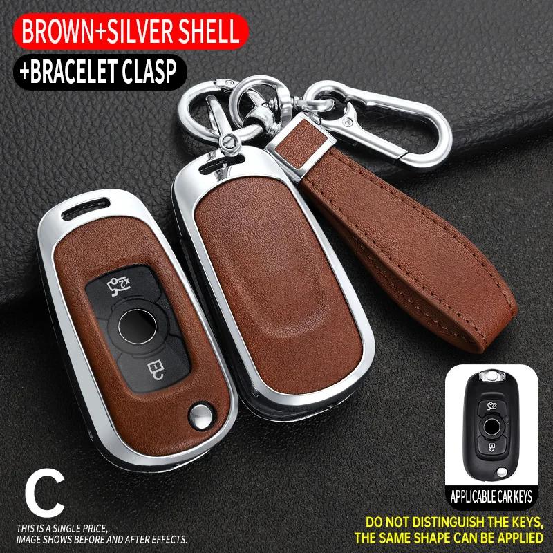 Étui de protection en alliage de zinc et cuir pour clé de voiture Opel Vauxhall Astra K Corsa E Turbo Étui pour Buick Verano Encore Gx Gl6 - Clé black