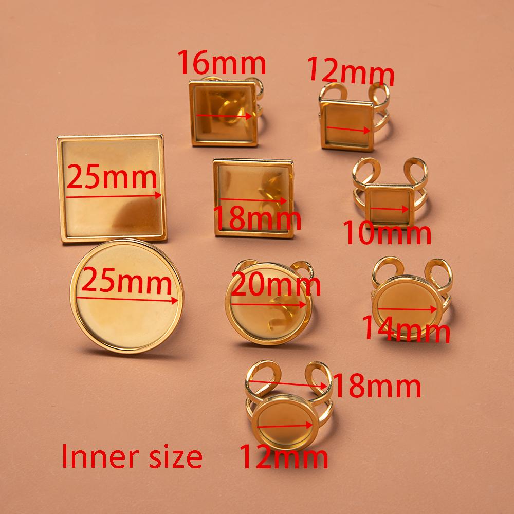4pcs 10-25mm Round Stainless Steel Open Ring Settings Blank Trayer Ring Bases Cabochon Craft Supplies for Bezel Jewelry Making
