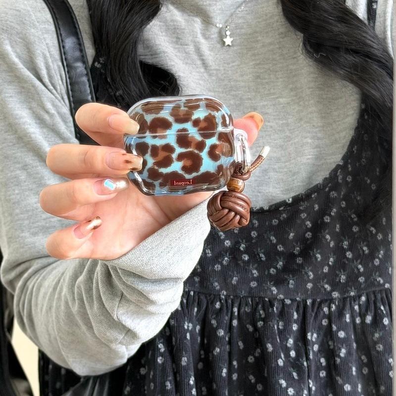 Retro Blue Brown Leopard Print AirpodsPro1 Earphone Case for Apple 1/1/1/1st Generation Wireless Bluetooth Case