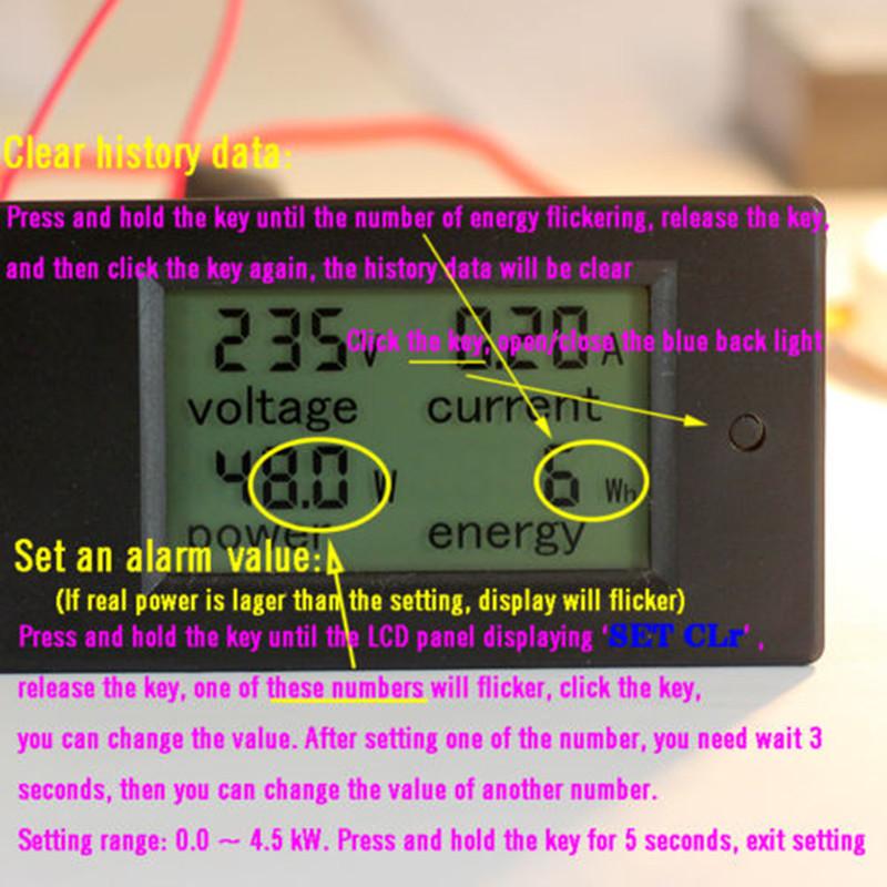 20A/100A Digital Meter DC6.5-100V AC80-260V Voltmeter Ammeter LCD 4-in-1 DC Voltage Current Power Energy Detector