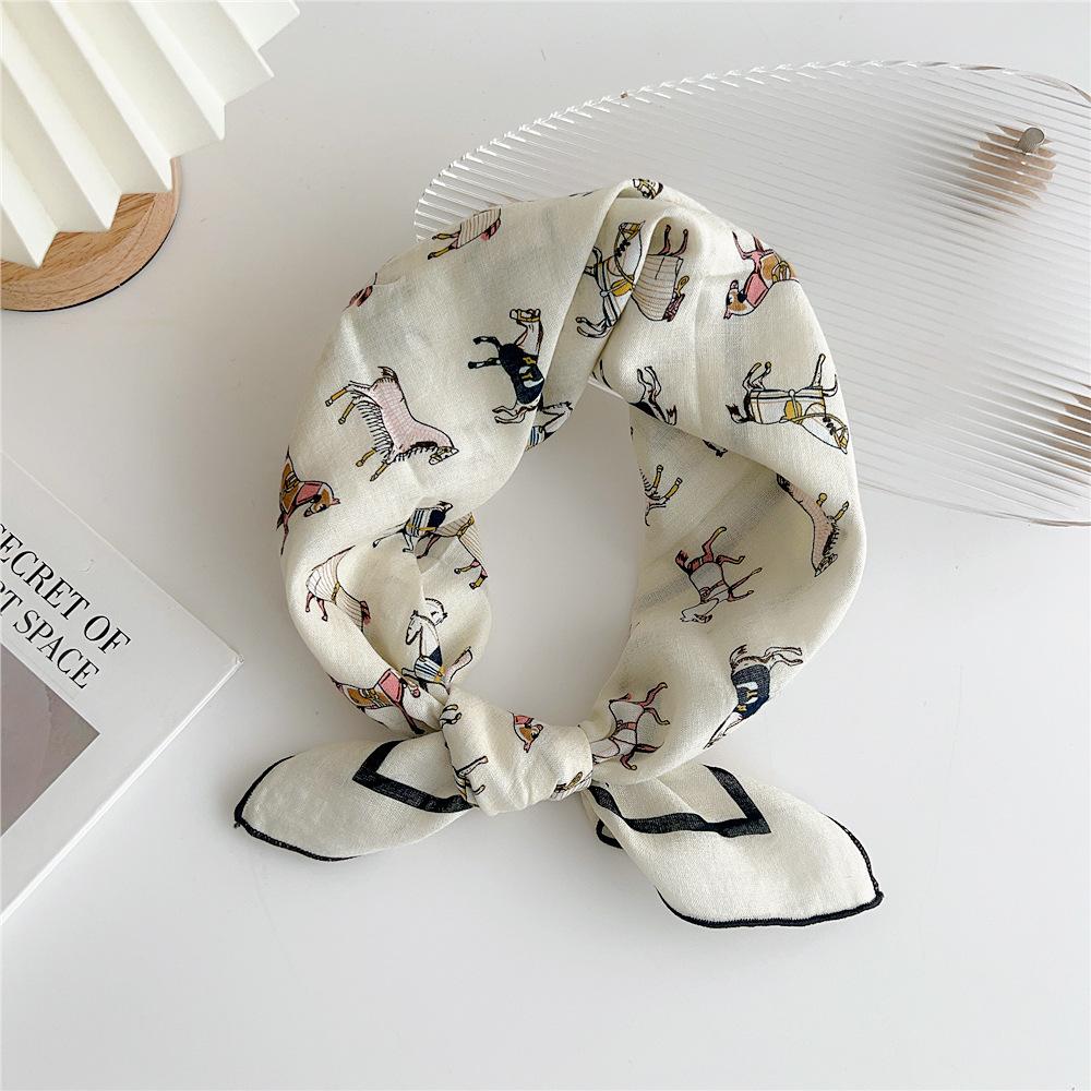 Cotton And Linen Small Square Scarf Silk Scarf Women'S Spring And Autumn New Style Artistic And Versatile Fashionable Temperament Headband Scarf
