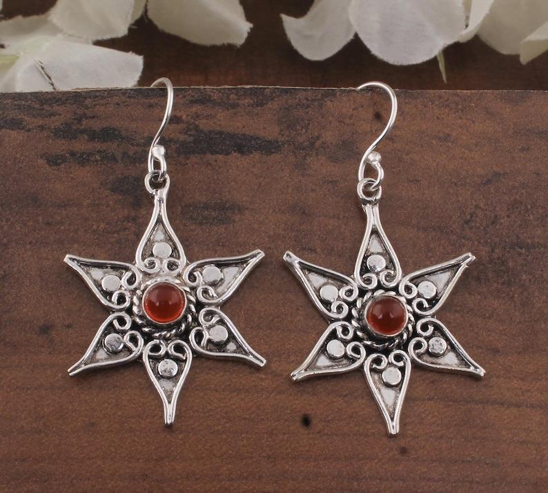 Solid 925 Sterling Silver Carnelian Gemstone Handmade Designer Boho Earrings Women Earrings Jewelry