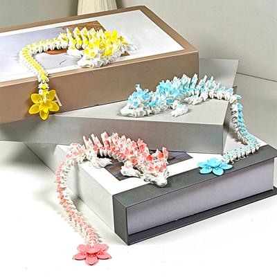 3D-gedruckter Sakura-Drache, 10,8 Zoll, beweglicher Drache mit beweglichen Gelenken, rotierendem Kirschblütenschwanz, flexiblem Drachen-Zappelspielzeug für die Schreibtischdekoration