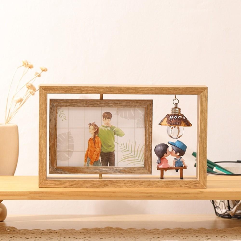 6 Inch Wooden Photo Frame Rotatable with Pendant Rotating Picture Frame Handmade Natural Wood Finish Double Sided Frame