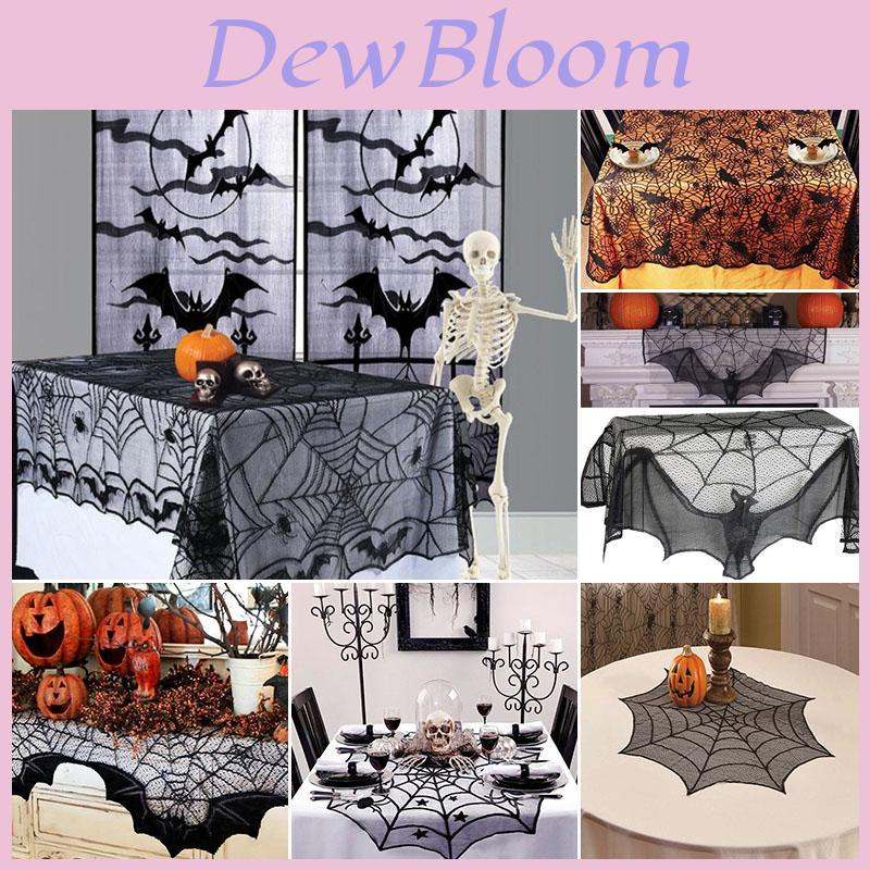 Elegant Black Lace Halloween Tablecloth With Spider Web Pattern For Festive Decor