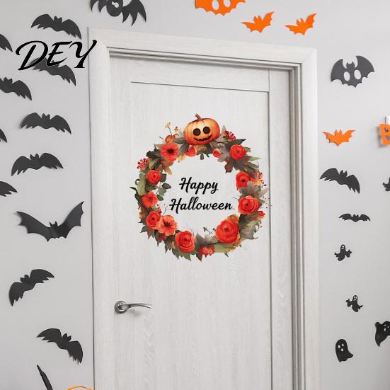 Kreative Herbst-Geschenkideen Halloween-Kranz Wandaufkleber, Glückliche Girlande Aufkleber, Retro-Kürbis Wetterfeste Glasornamente & Rose Wasserdicht