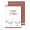 Torchons - Lot De 2 - 50 X 70 Cm - Coton 100% - Motif Coqs Et Fleurs Terracotta