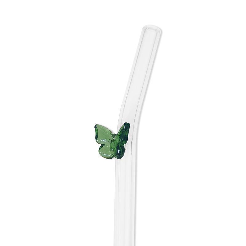 Transparent Bent Butterfly Glass Straw for Juice & Milk - High Temperature Resistant Stirrer