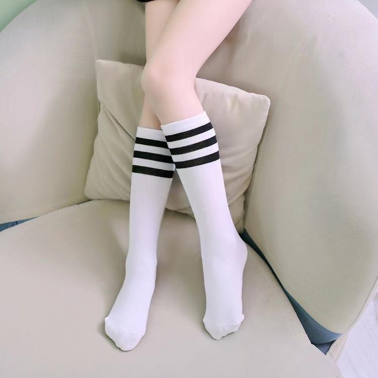 Boys And Girls Three-Bar Student Socks Spring And Summer Medium Stockings Breathable Striped Over Knee Children'S Socks