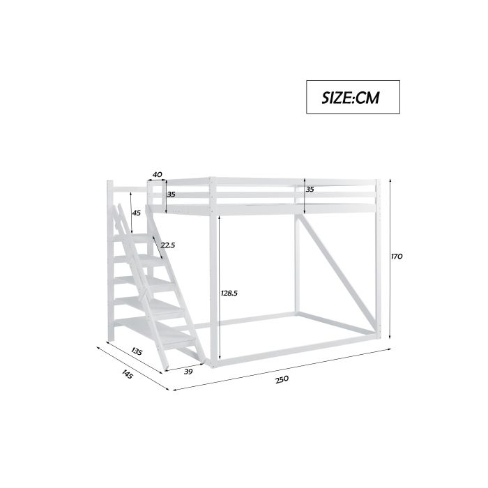 Łóżko piętrowe - MUVOE - 140x200 - Lite drewno - Drabinka zabezpieczająca - 2 miejsca