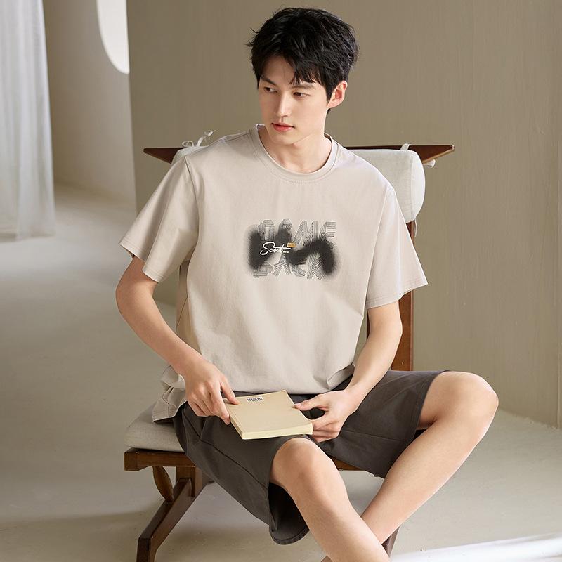 Pajamas Men's Summer Cotton Short Sleeve Shorts 1011 New Summer Thin Outer Wear Men's Large Size Loungewear Set
