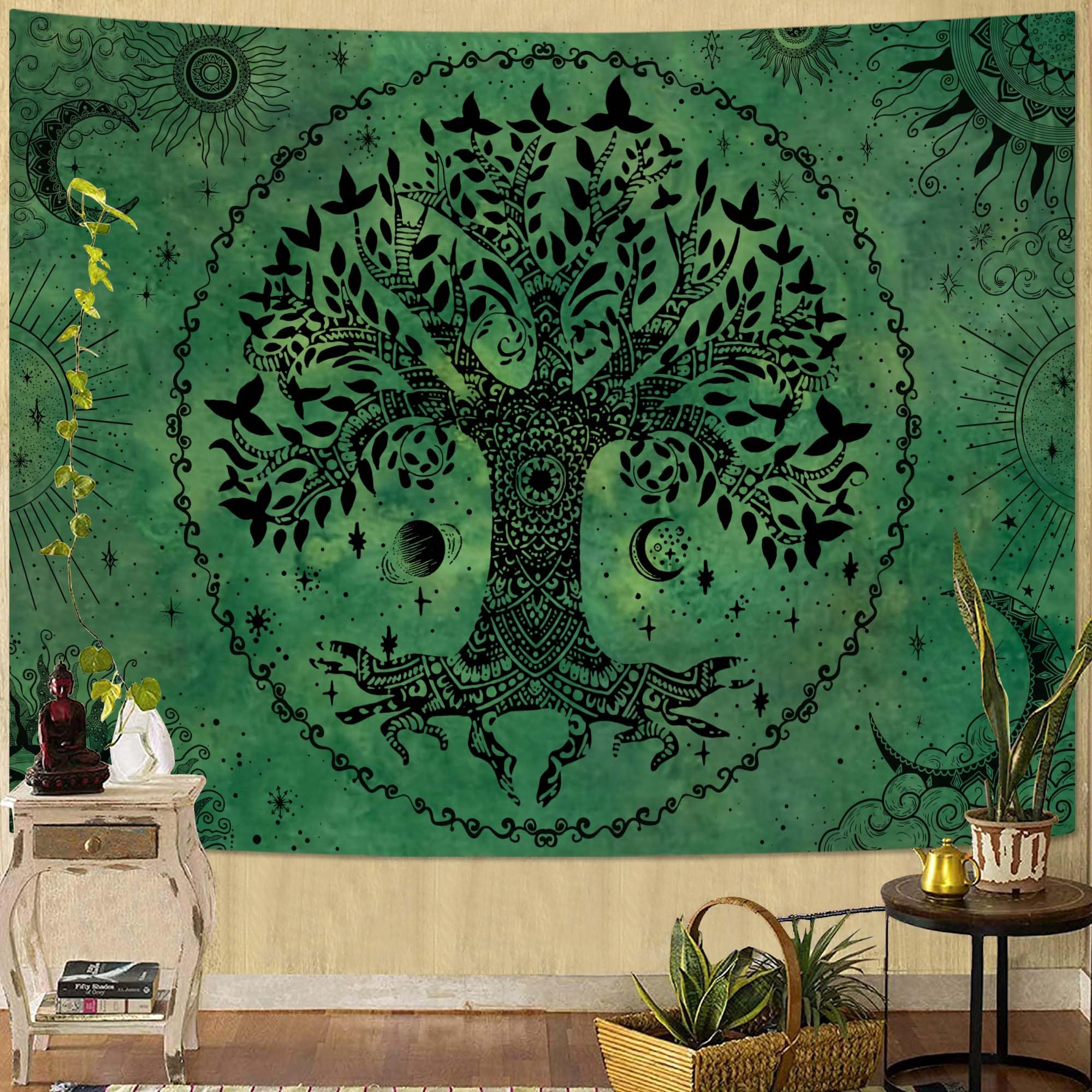 Boho Tree Of Life Tapestry, Sun Flower Botanical Wall Hanging, Aesthetic Mandala Style Tapestry For Bedroom Living Room Decor 70x100CM