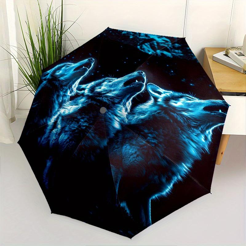 

Wolf Pack Night Theme 8 Bone Hand Automatic Folding Fashion umbrella, Compact and Portable Design, A Perfect Gift for Birthday, Christmas or