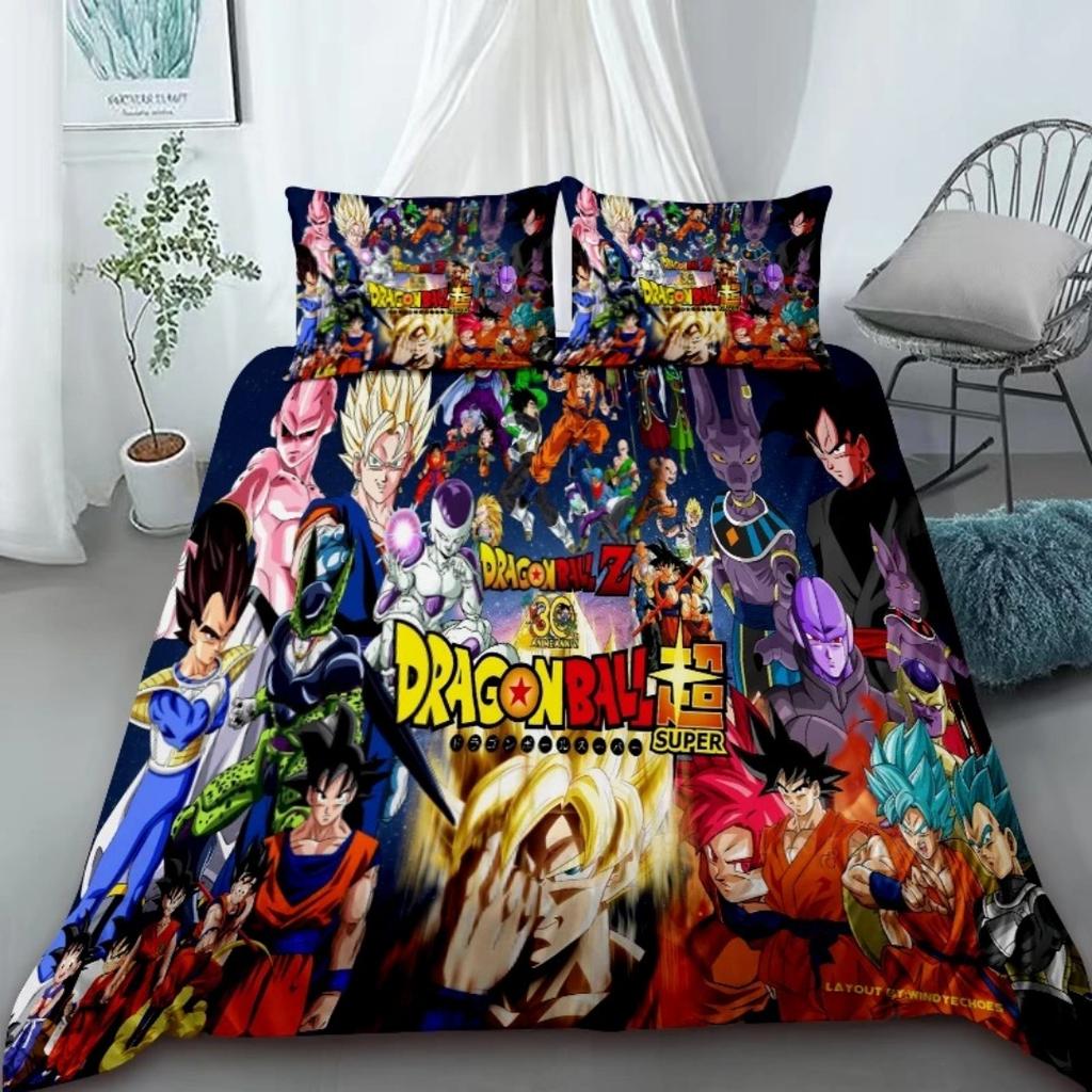 2026 Hot Sale Japanese Anime Dragon Ball Son Goku Bedding Set Quilt Cover Twin Full Bedroom Bed Decor for Teens Best Gifts