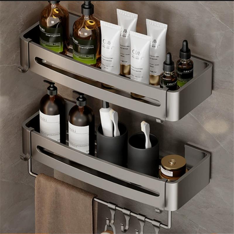 Bathroom Storage Holder Bath Shelf Bath Shower Shelf Aluminum SquareBathroom Corner Shelf Gray Aluminum Kitchen Storage Holder