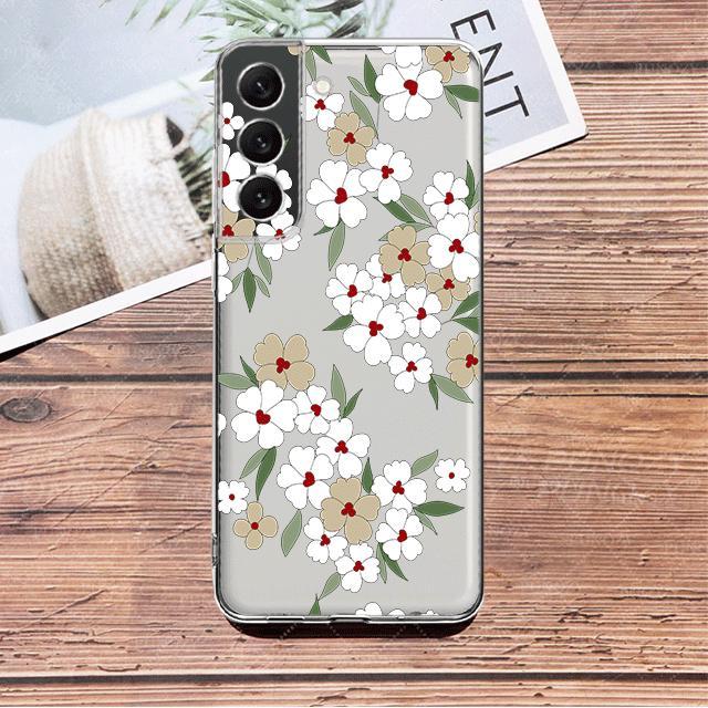 White Flower Floral Clear Case For Samsung Galaxy S23 S22 S21 S20 Fe Ultra S10 S9 S8 Plus 10e S10lite Note 10plus 20ultra