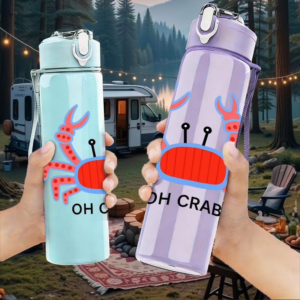 1PC Oh Crab Red Crab Print 750ml Color Plastic Sports Water Bottle Leakproof Flip Straw Lid Suitable for Sports Office Home Use