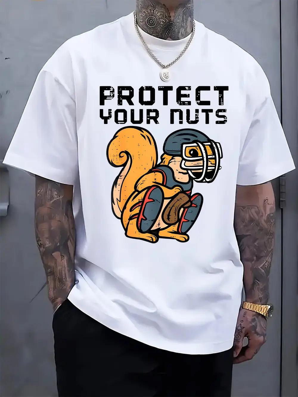 Protect Your Nuts Squirrel Graphic T-shirt - Casual Crew Neck M