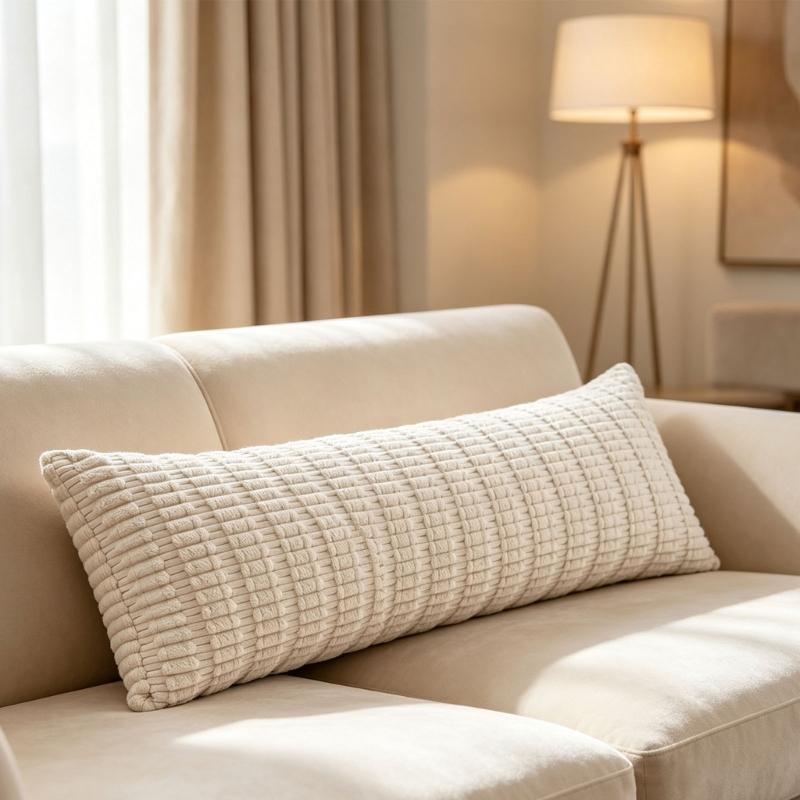 Practical Long Backrest Pillow Cover 53.9 X 20.1 In Ribbed Fabric Reversible Pillowcase for Sofa Bed Rest Area